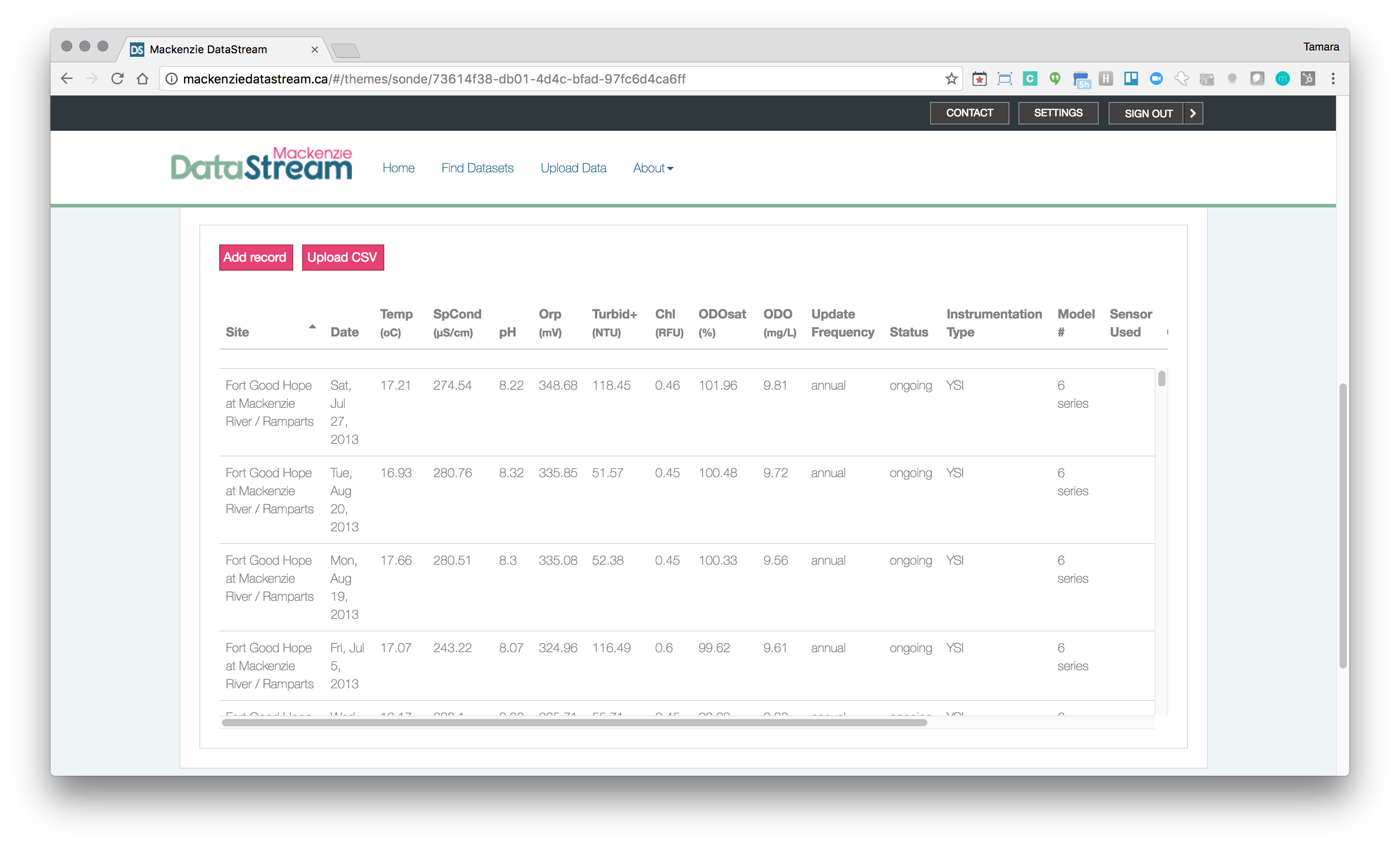 Mackenzie DataStream environmental observation data